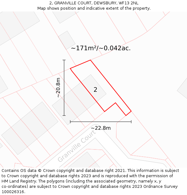 2, GRANVILLE COURT, DEWSBURY, WF13 2NL: Plot and title map