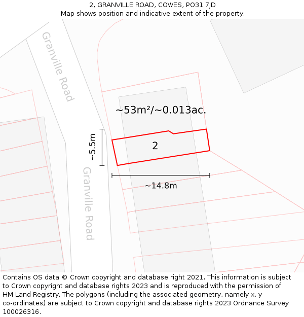 2, GRANVILLE ROAD, COWES, PO31 7JD: Plot and title map