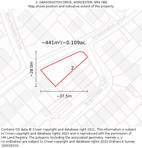 2, GRASSINGTON DRIVE, WORCESTER, WR4 0BE: Plot and title map