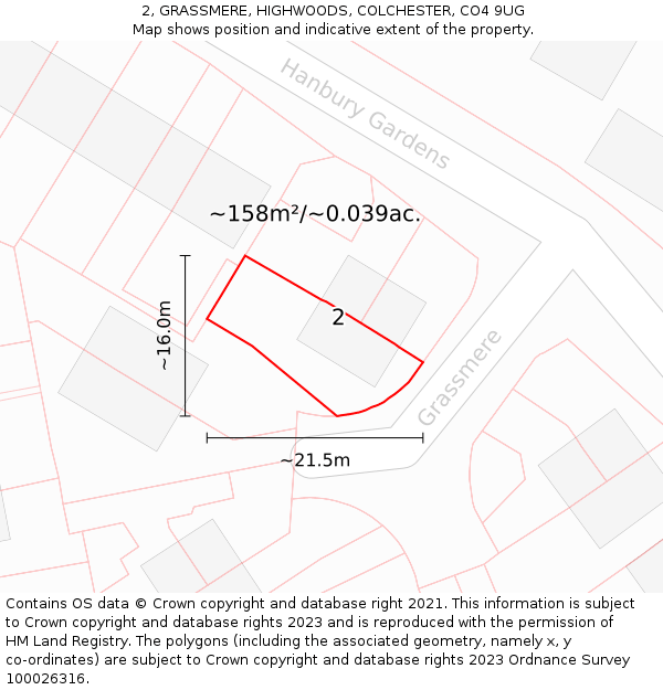 2, GRASSMERE, HIGHWOODS, COLCHESTER, CO4 9UG: Plot and title map