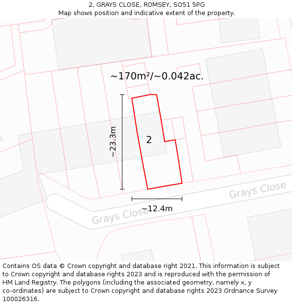 2, GRAYS CLOSE, ROMSEY, SO51 5PG: Plot and title map