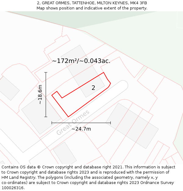 2, GREAT ORMES, TATTENHOE, MILTON KEYNES, MK4 3FB: Plot and title map