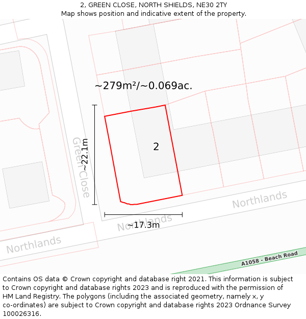 2, GREEN CLOSE, NORTH SHIELDS, NE30 2TY: Plot and title map
