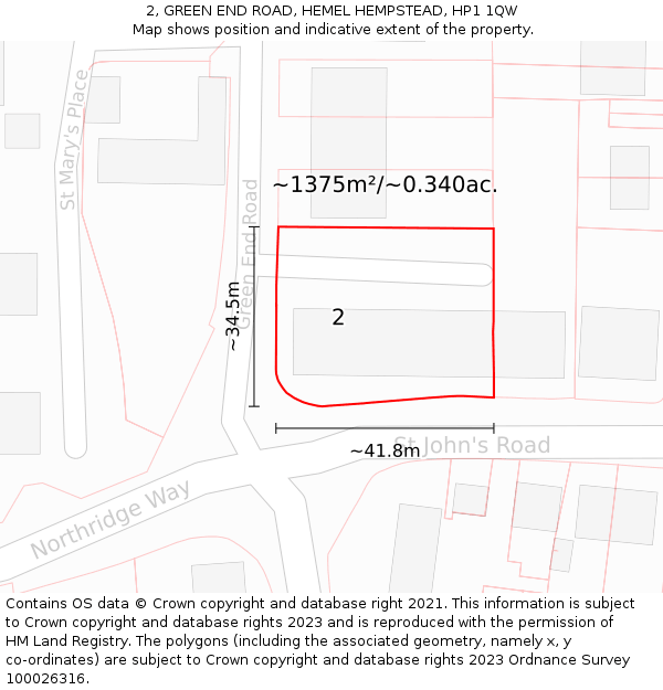 2, GREEN END ROAD, HEMEL HEMPSTEAD, HP1 1QW: Plot and title map