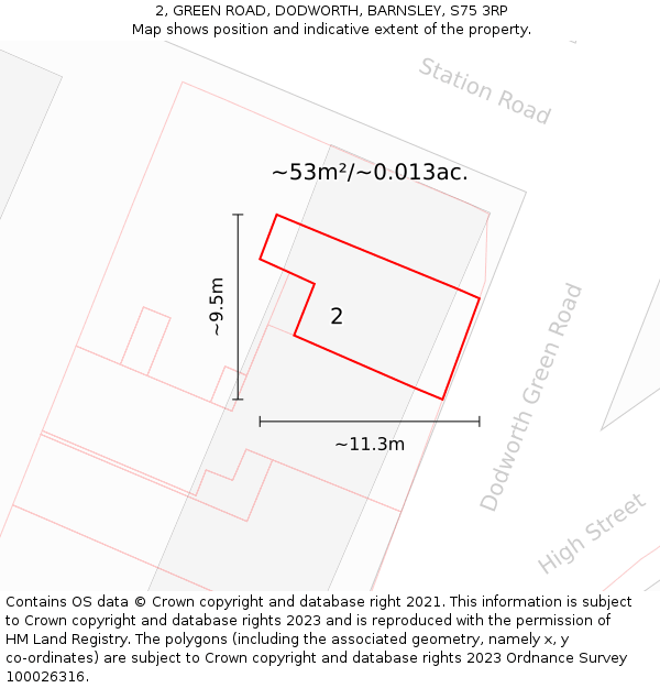 2, GREEN ROAD, DODWORTH, BARNSLEY, S75 3RP: Plot and title map