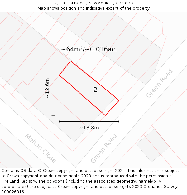 2, GREEN ROAD, NEWMARKET, CB8 8BD: Plot and title map