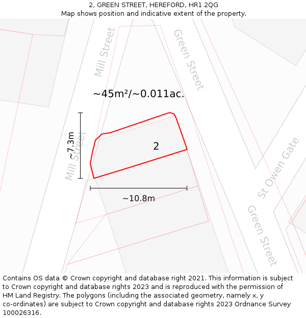 2, GREEN STREET, HEREFORD, HR1 2QG: Plot and title map