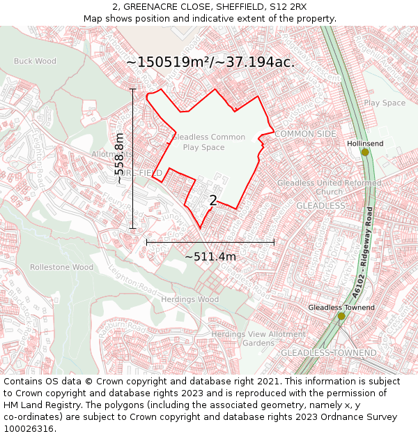 2, GREENACRE CLOSE, SHEFFIELD, S12 2RX: Plot and title map