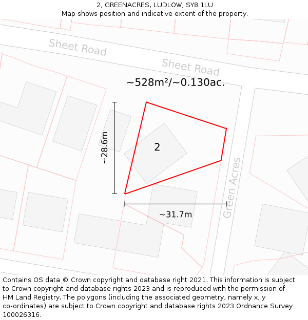 2, GREENACRES, LUDLOW, SY8 1LU: Plot and title map