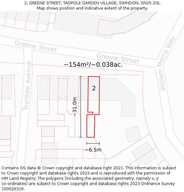 2, GREENE STREET, TADPOLE GARDEN VILLAGE, SWINDON, SN25 2QL: Plot and title map