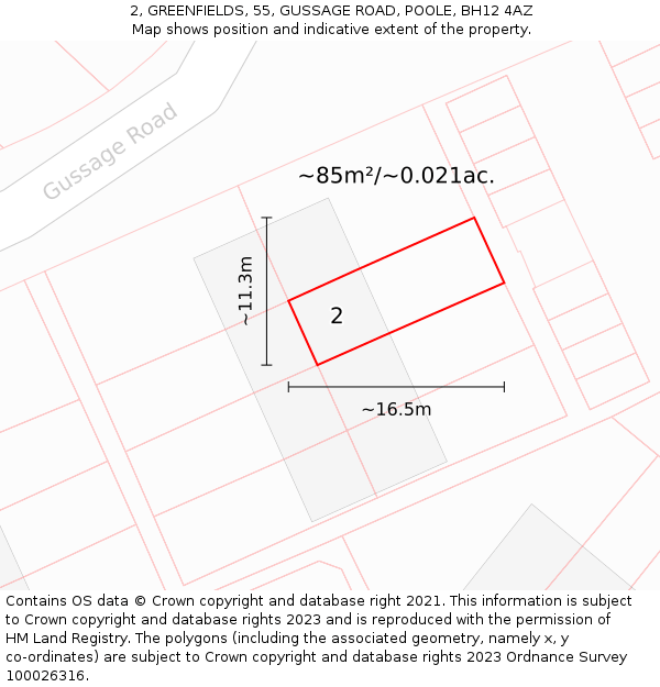 2, GREENFIELDS, 55, GUSSAGE ROAD, POOLE, BH12 4AZ: Plot and title map