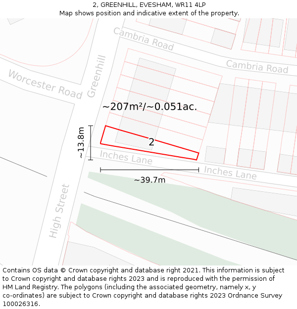 2, GREENHILL, EVESHAM, WR11 4LP: Plot and title map