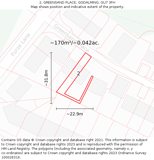2, GREENSAND PLACE, GODALMING, GU7 3FH: Plot and title map