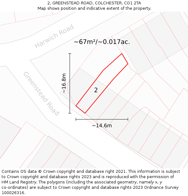 2, GREENSTEAD ROAD, COLCHESTER, CO1 2TA: Plot and title map
