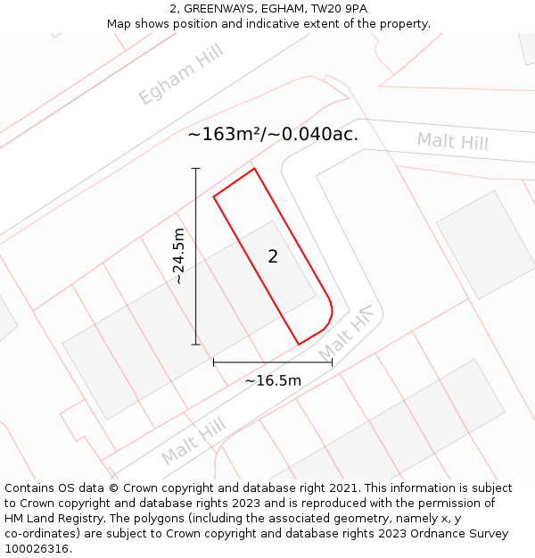2, GREENWAYS, EGHAM, TW20 9PA: Plot and title map