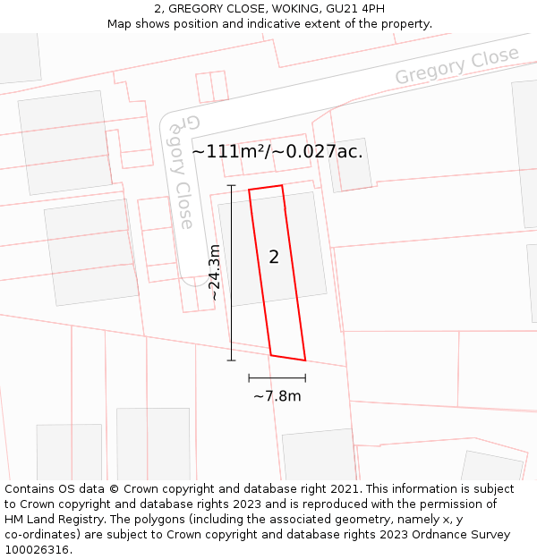 2, GREGORY CLOSE, WOKING, GU21 4PH: Plot and title map