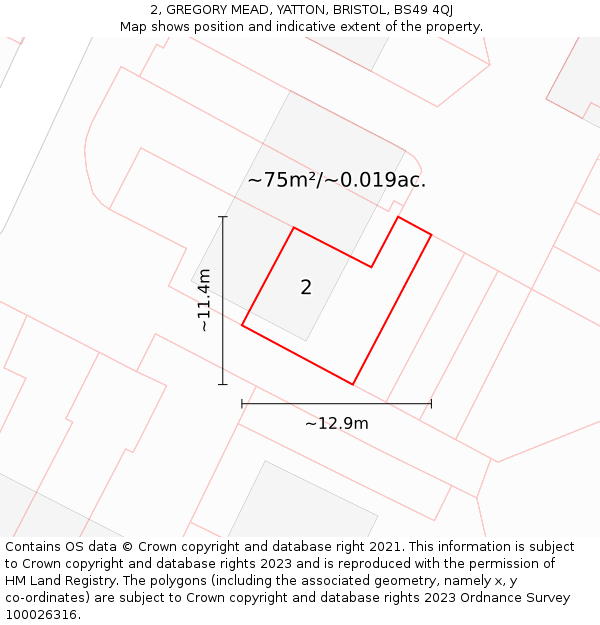 2, GREGORY MEAD, YATTON, BRISTOL, BS49 4QJ: Plot and title map