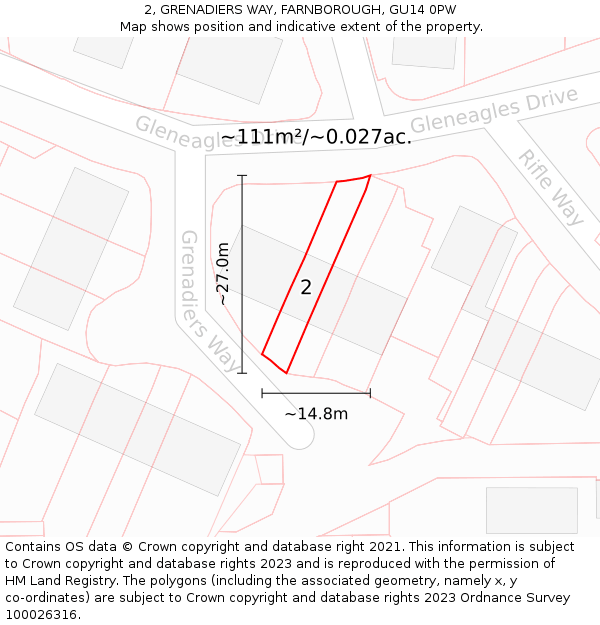 2, GRENADIERS WAY, FARNBOROUGH, GU14 0PW: Plot and title map