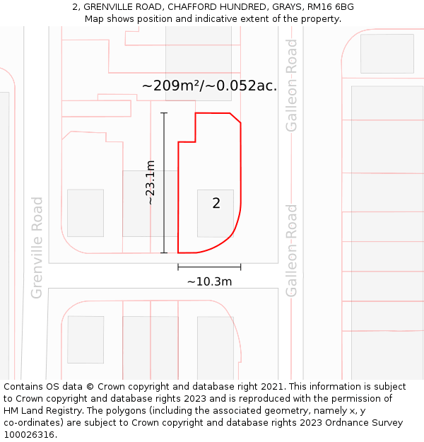2, GRENVILLE ROAD, CHAFFORD HUNDRED, GRAYS, RM16 6BG: Plot and title map