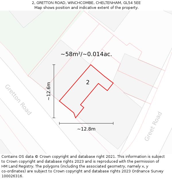 2, GRETTON ROAD, WINCHCOMBE, CHELTENHAM, GL54 5EE: Plot and title map