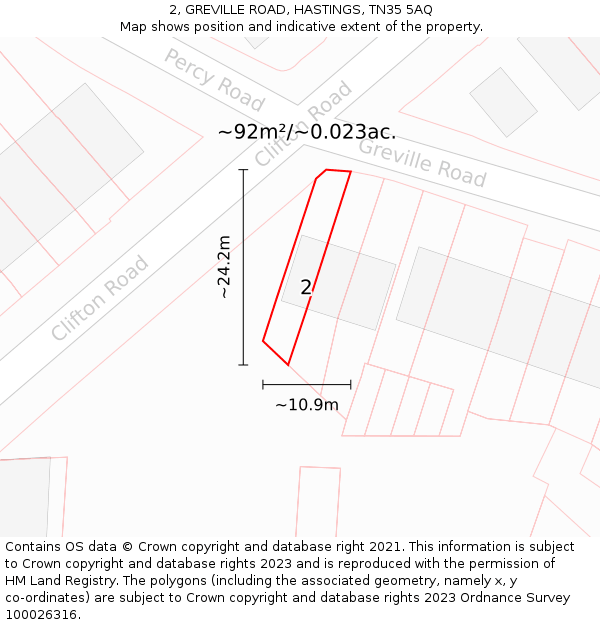 2, GREVILLE ROAD, HASTINGS, TN35 5AQ: Plot and title map