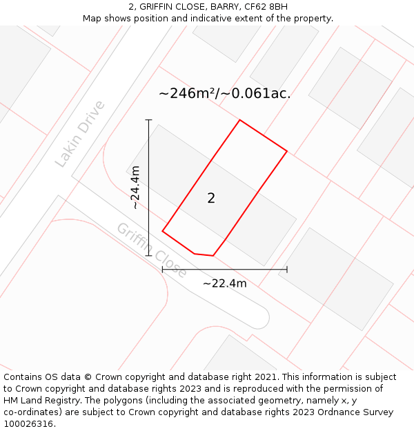 2, GRIFFIN CLOSE, BARRY, CF62 8BH: Plot and title map