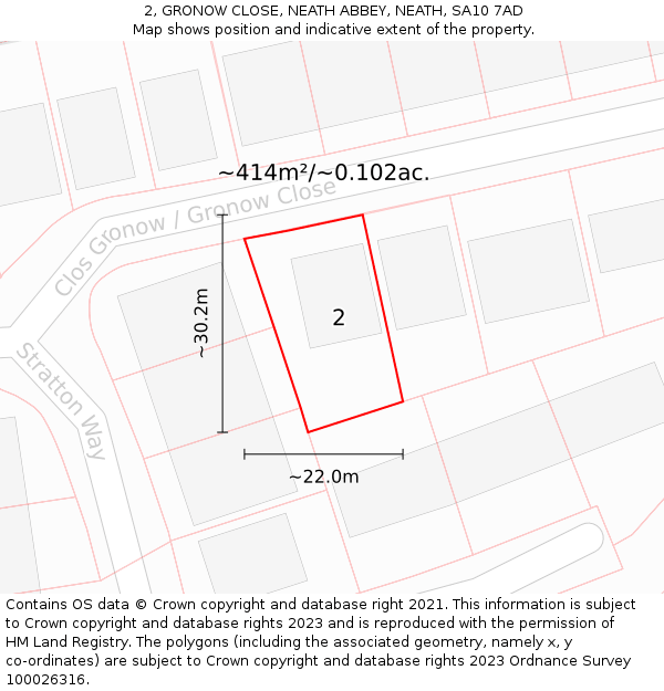 2, GRONOW CLOSE, NEATH ABBEY, NEATH, SA10 7AD: Plot and title map