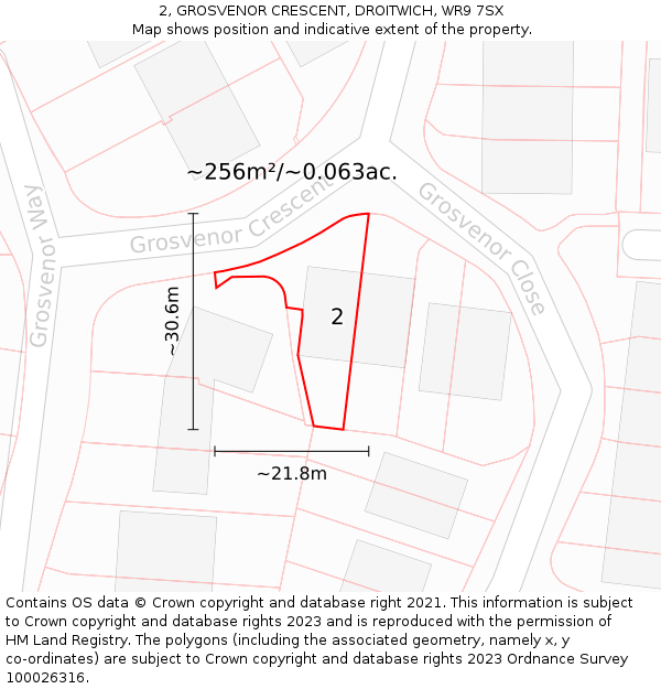 2, GROSVENOR CRESCENT, DROITWICH, WR9 7SX: Plot and title map