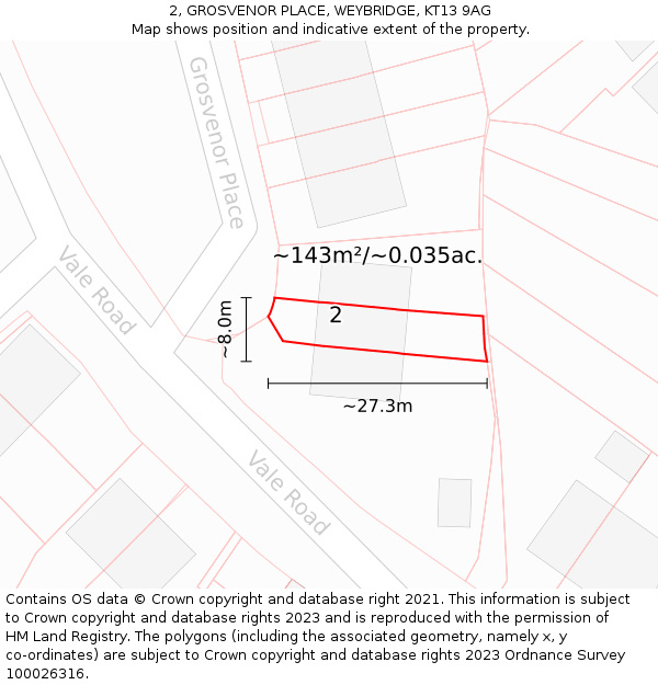 2, GROSVENOR PLACE, WEYBRIDGE, KT13 9AG: Plot and title map