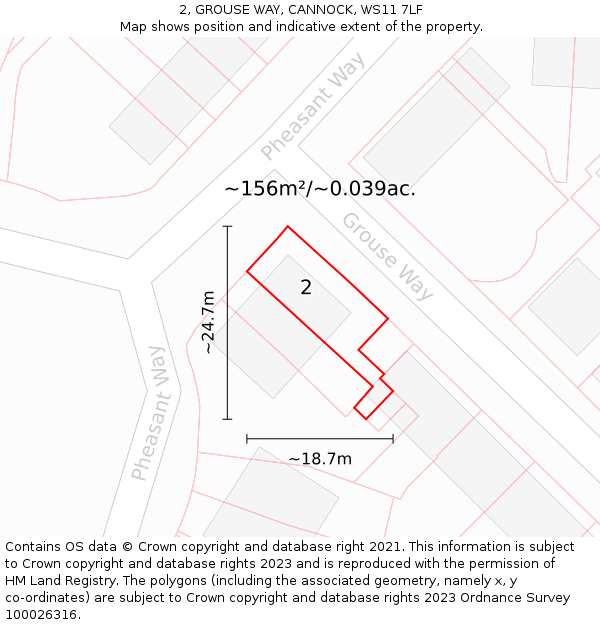 2, GROUSE WAY, CANNOCK, WS11 7LF: Plot and title map