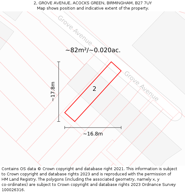 2, GROVE AVENUE, ACOCKS GREEN, BIRMINGHAM, B27 7UY: Plot and title map