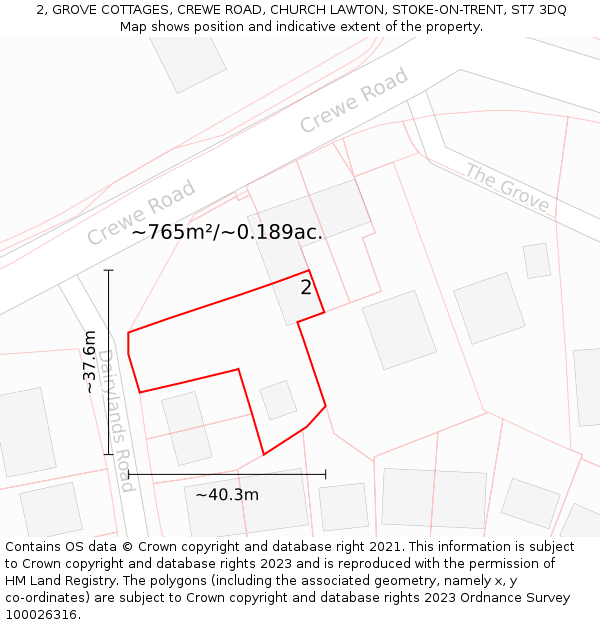 2, GROVE COTTAGES, CREWE ROAD, CHURCH LAWTON, STOKE-ON-TRENT, ST7 3DQ: Plot and title map