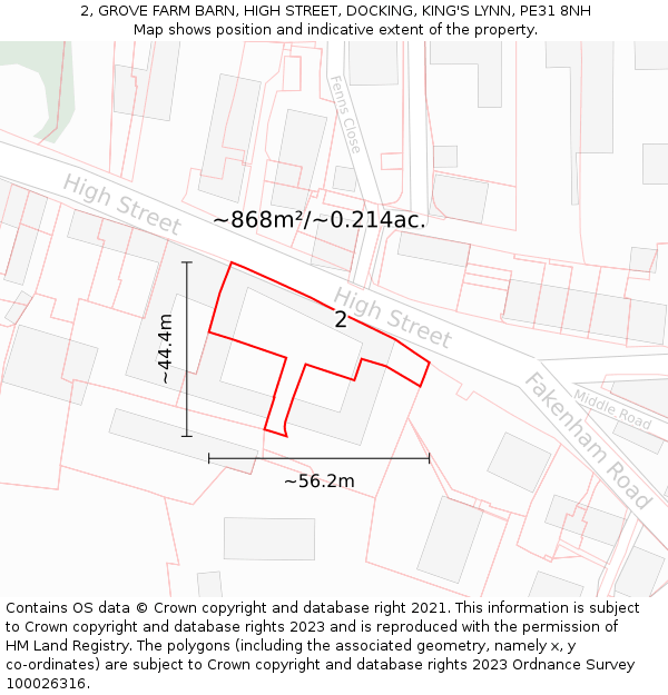 2, GROVE FARM BARN, HIGH STREET, DOCKING, KING'S LYNN, PE31 8NH: Plot and title map