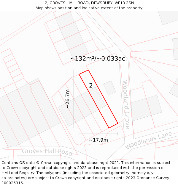 2, GROVES HALL ROAD, DEWSBURY, WF13 3SN: Plot and title map