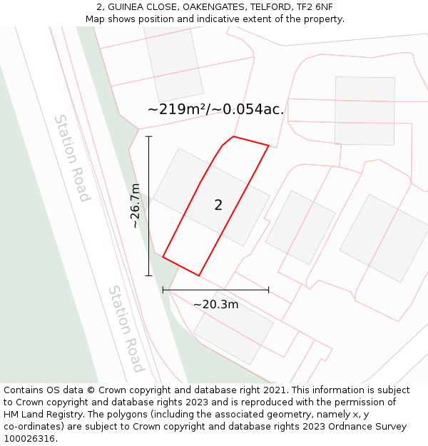 2, GUINEA CLOSE, OAKENGATES, TELFORD, TF2 6NF: Plot and title map