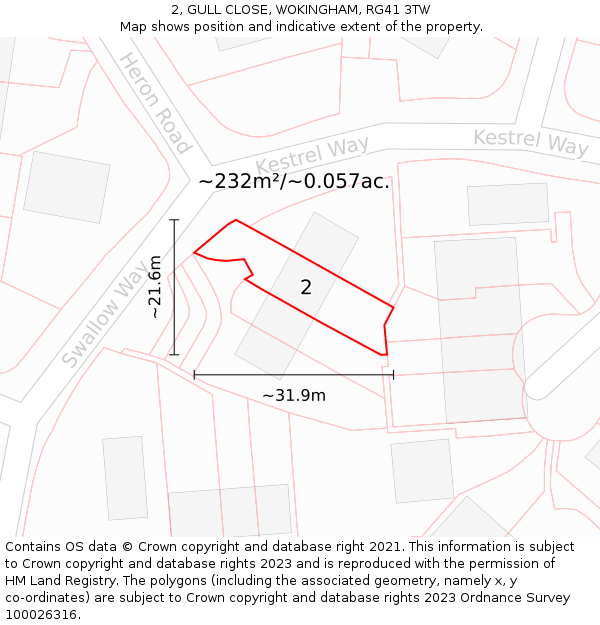 2, GULL CLOSE, WOKINGHAM, RG41 3TW: Plot and title map