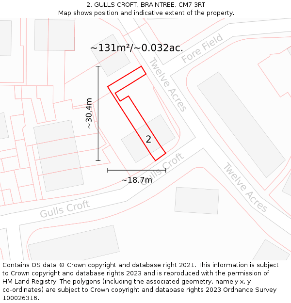 2, GULLS CROFT, BRAINTREE, CM7 3RT: Plot and title map