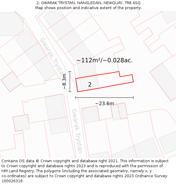 2, GWARAK TRYSTAN, NANSLEDAN, NEWQUAY, TR8 4SQ: Plot and title map