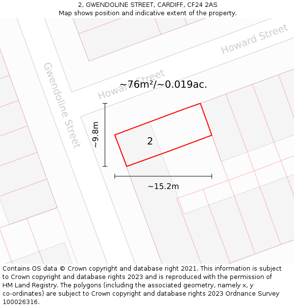 2, GWENDOLINE STREET, CARDIFF, CF24 2AS: Plot and title map