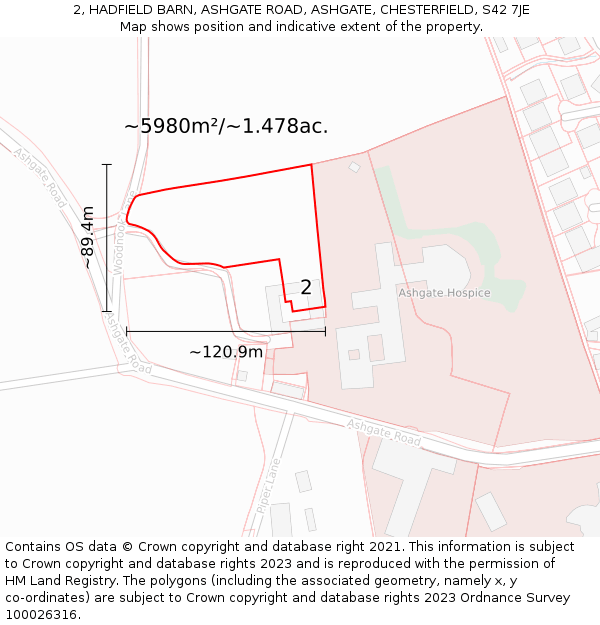 2, HADFIELD BARN, ASHGATE ROAD, ASHGATE, CHESTERFIELD, S42 7JE: Plot and title map