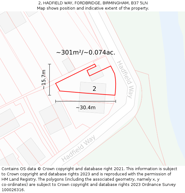 2, HADFIELD WAY, FORDBRIDGE, BIRMINGHAM, B37 5LN: Plot and title map