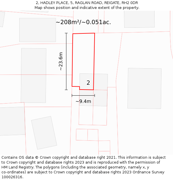 2, HADLEY PLACE, 5, RAGLAN ROAD, REIGATE, RH2 0DR: Plot and title map