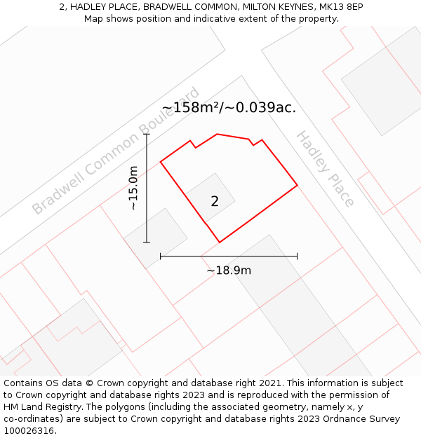 2, HADLEY PLACE, BRADWELL COMMON, MILTON KEYNES, MK13 8EP: Plot and title map