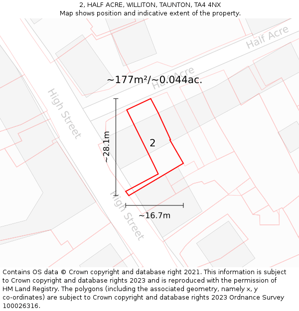 2, HALF ACRE, WILLITON, TAUNTON, TA4 4NX: Plot and title map