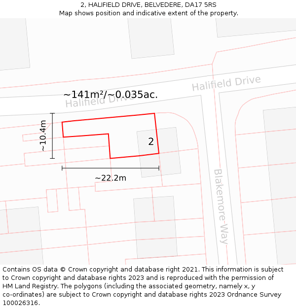 2, HALIFIELD DRIVE, BELVEDERE, DA17 5RS: Plot and title map