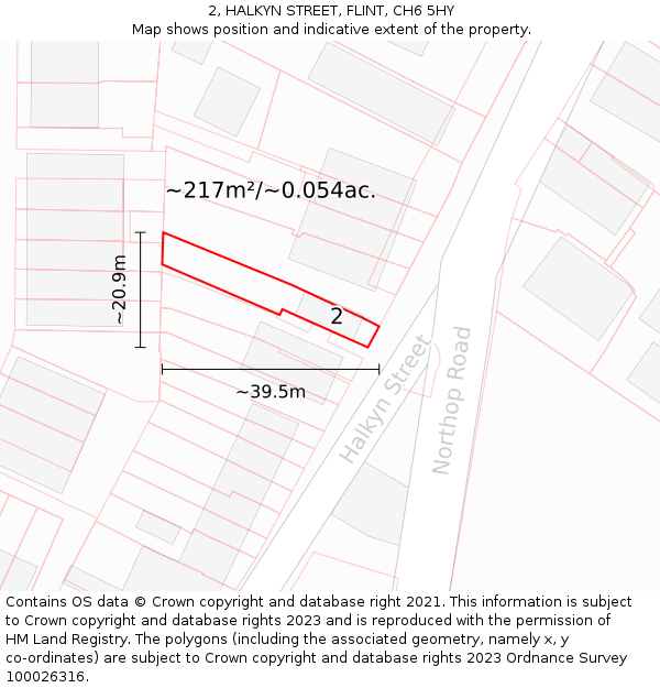 2, HALKYN STREET, FLINT, CH6 5HY: Plot and title map