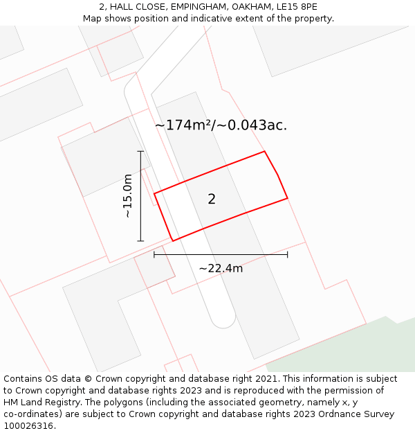 2, HALL CLOSE, EMPINGHAM, OAKHAM, LE15 8PE: Plot and title map