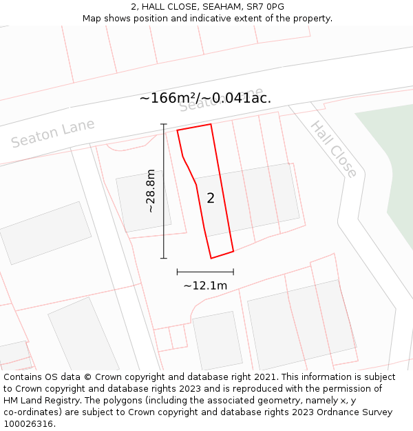 2, HALL CLOSE, SEAHAM, SR7 0PG: Plot and title map