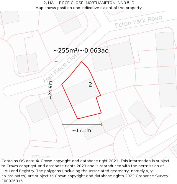 2, HALL PIECE CLOSE, NORTHAMPTON, NN3 5LD: Plot and title map