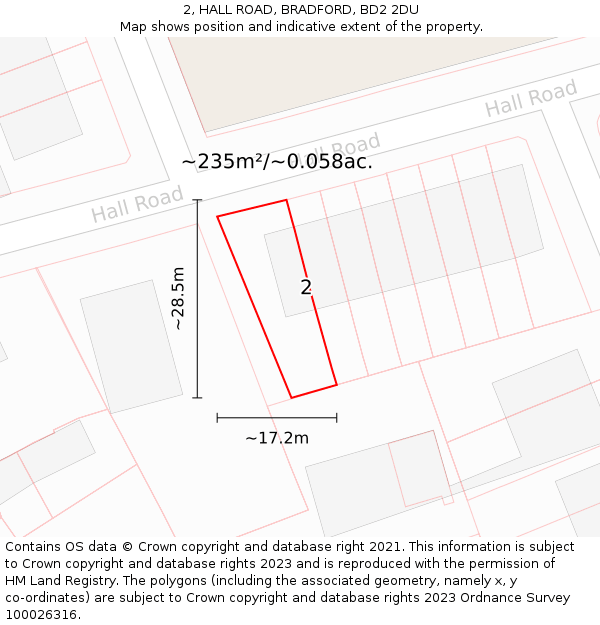 2, HALL ROAD, BRADFORD, BD2 2DU: Plot and title map